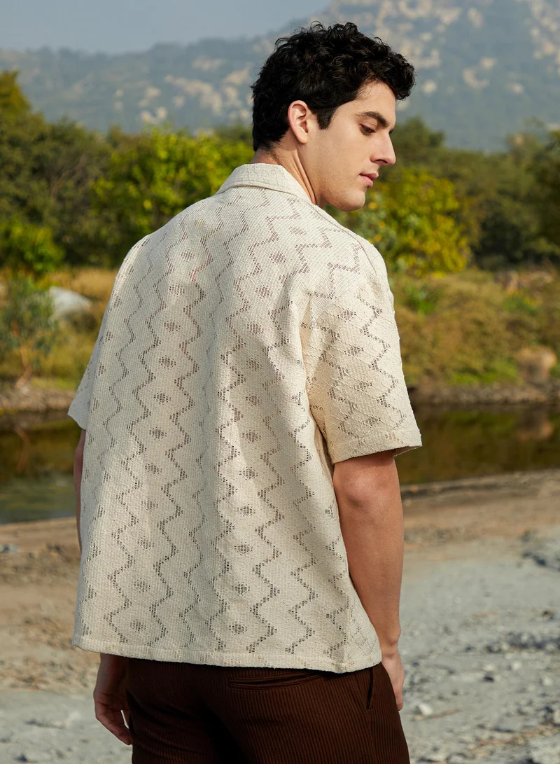 كامبوس سوترا Men's Off-White Zig-Trail Cuban Oversized Shirt