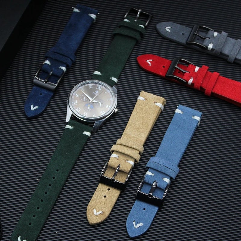Bluejw 18mm Vintage Suede Leather Watch Band - Quick Release Replacement Strap for Smart Watches - Image 2
