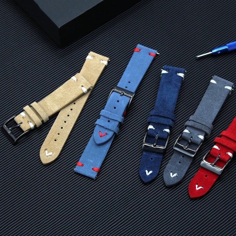 Bluejw 18mm Vintage Suede Leather Watch Band - Quick Release Replacement Strap for Smart Watches - Image 5