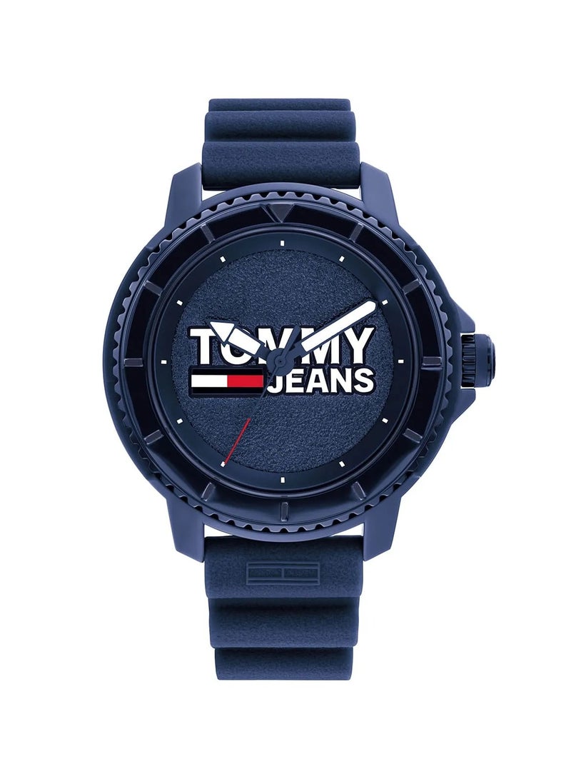 تومي جينز ساعة تومي جينز كوارتز للرجال، أنالوج وحزام سيليكون، 1792000، أزرق - Image 1