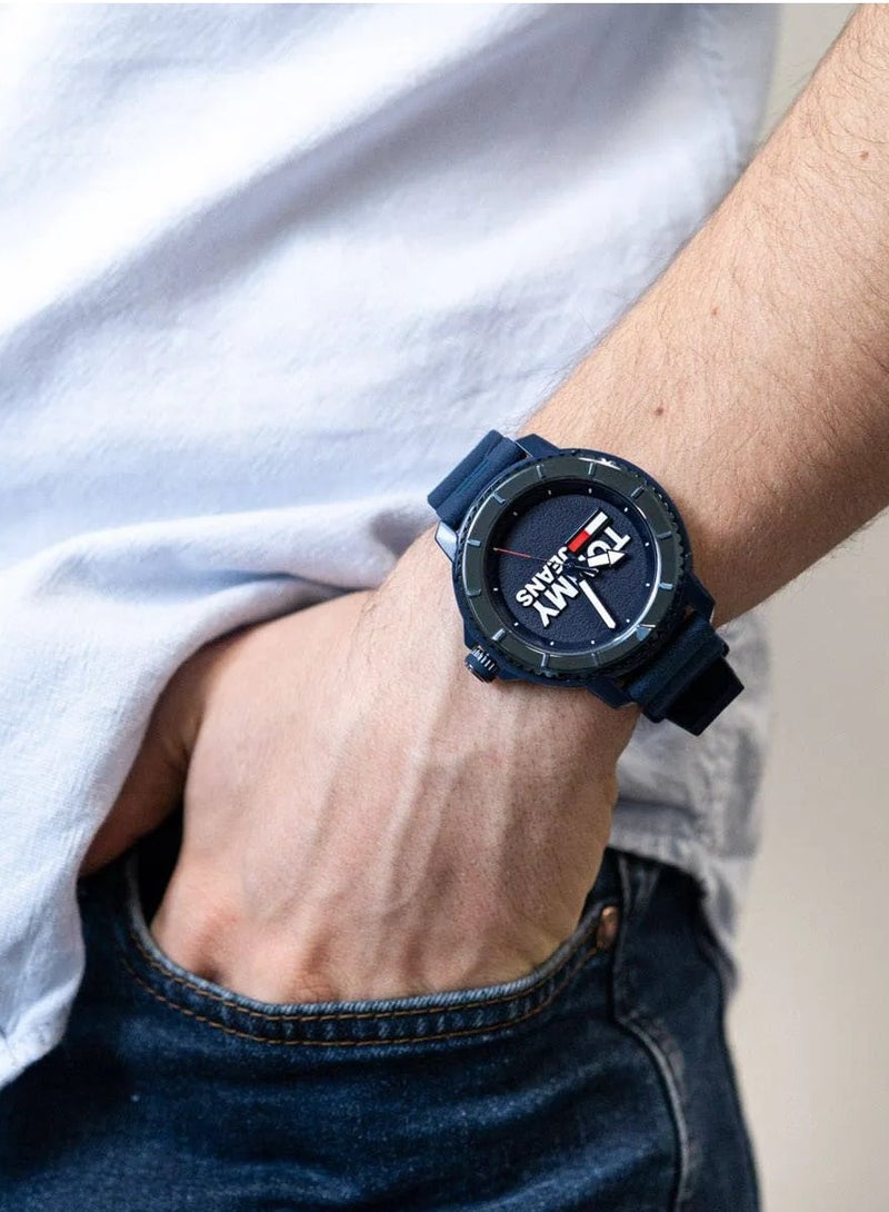 تومي جينز ساعة تومي جينز كوارتز للرجال، أنالوج وحزام سيليكون، 1792000، أزرق - Image 5