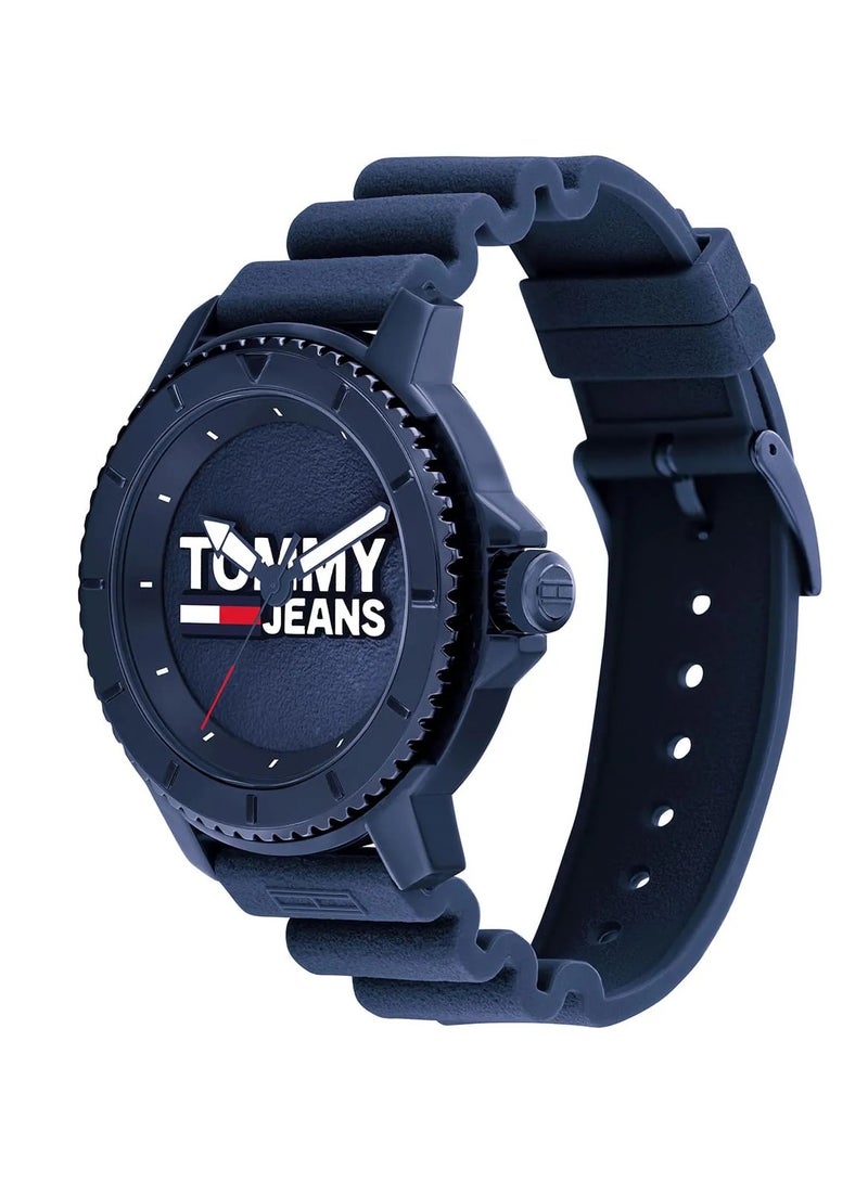 تومي جينز ساعة تومي جينز كوارتز للرجال، أنالوج وحزام سيليكون، 1792000، أزرق - Image 2