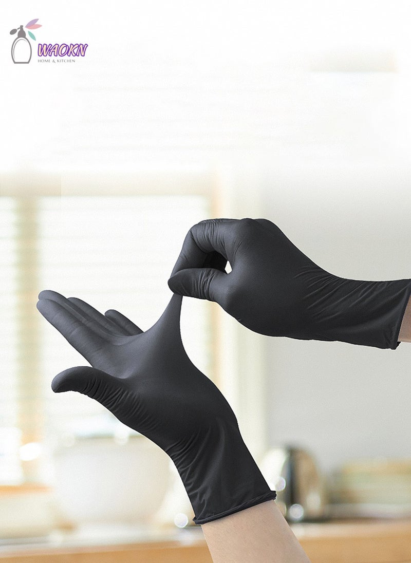 WAOKN 100-Piece Disposable Pure Nitrile Exam Gloves Food Grade Protective Gloves Powder Free Latex Free non-sterile Ambidextrous Cleaning & Cooking Gloves Black - Image 3