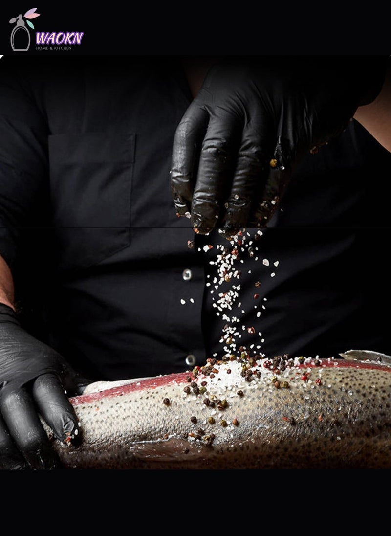 WAOKN 100-Piece Disposable Pure Nitrile Exam Gloves Food Grade Protective Gloves Powder Free Latex Free non-sterile Ambidextrous Cleaning & Cooking Gloves Black - Image 5