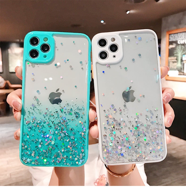 iPhone16 Glitter Dropping Mobile Phone Case with Fine Hole Transparent Color Edge iPhone15 Gradient Drop-resistant Mobile Phone Case - Image 4
