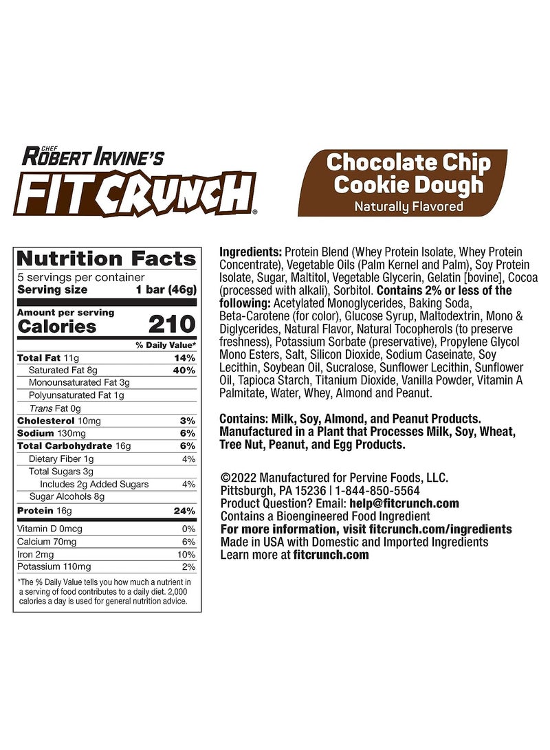 Fit Crunch Protein Bar 46gm Chocolate Chip Cookie Dough 1x9 - Image 2