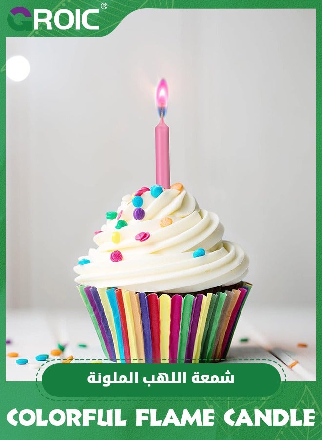 GROIC Colorful Flame Cake Candles,Happy Birthday Candles with Colored Flames (12pcs per Box, Holders Included),Candles for Birthday Cakes Wedding Celebration Kids Birthday,Party Supplies - Image 2