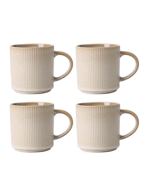 4 Piece Set Ceramic Coffee Mugs, 16Oz, Porcelaine With Large Handle, For Tea, Latte, Capuccino, Milk - Beige