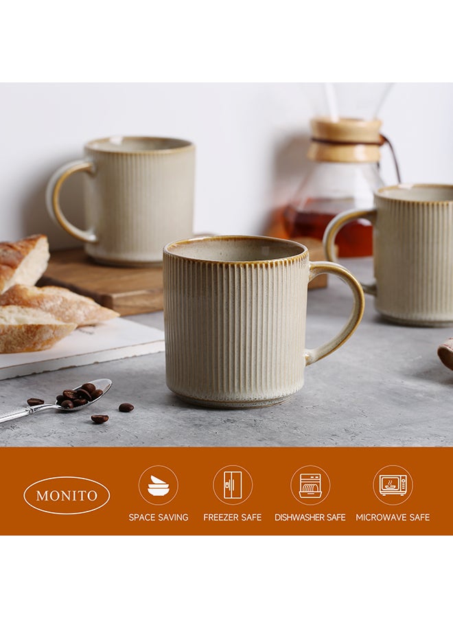 MONITO 4 Piece Set Ceramic Coffee Mugs, 16oz, Porcelaine with Large Handle, for Tea, Latte, Capuccino, Milk - Beige  - Image 4