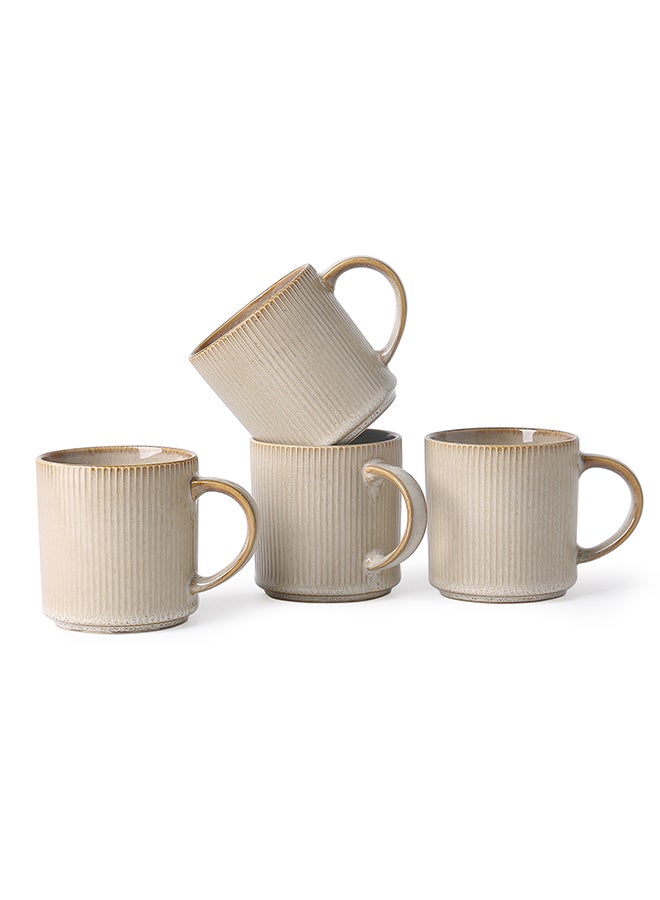 MONITO 4 Piece Set Ceramic Coffee Mugs, 16oz, Porcelaine with Large Handle, for Tea, Latte, Capuccino, Milk - Beige  - Image 2