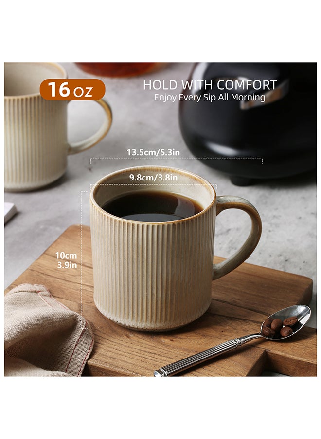 MONITO 4 Piece Set Ceramic Coffee Mugs, 16oz, Porcelaine with Large Handle, for Tea, Latte, Capuccino, Milk - Beige  - Image 3