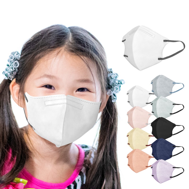Kids 3D Colorful Mask Triple-Layer Ear Comfort White + dark gray (10 bags)