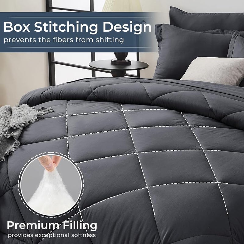 HEVUMYI 7-Piece Queen Comforter Set, Dark Gray | Reversible, All-Season, Soft, 7 Piece Set, All-Season Reversible Bed in a Bag, Flat Sheet, Fitted Sheet, Pillowcases - Image 4