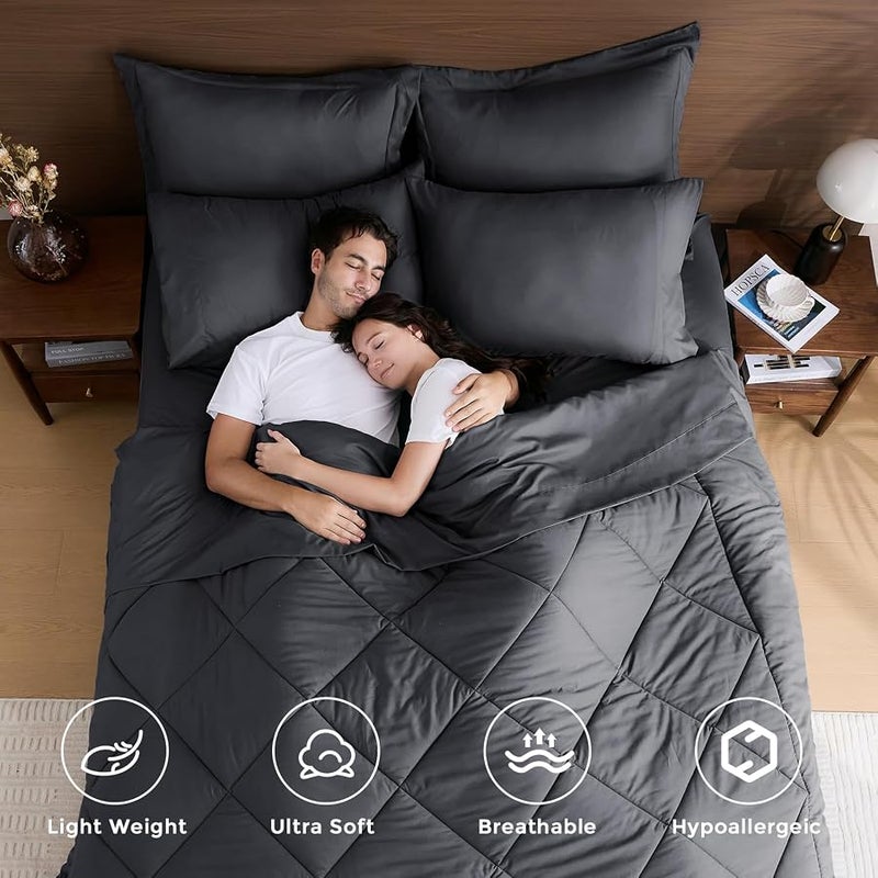 HEVUMYI 7-Piece Queen Comforter Set, Dark Gray | Reversible, All-Season, Soft, 7 Piece Set, All-Season Reversible Bed in a Bag, Flat Sheet, Fitted Sheet, Pillowcases - Image 2