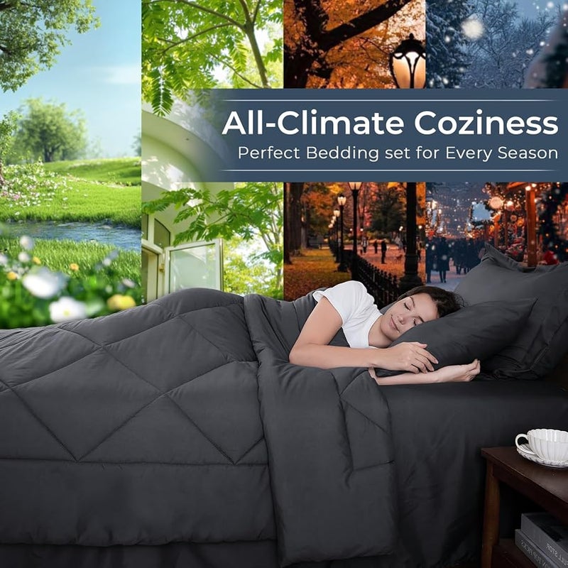 HEVUMYI 7-Piece Queen Comforter Set, Dark Gray | Reversible, All-Season, Soft, 7 Piece Set, All-Season Reversible Bed in a Bag, Flat Sheet, Fitted Sheet, Pillowcases - Image 3
