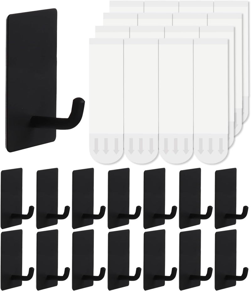 Hoousuper 14 Pcs Towel Hooks with Removable Strips for Hanging, Adhesive Wall Heavy Duty, Outdoor No Damage, Sticky Hook for Bathrooms, Shower, Stockings, Decor, Robe, Small, Black 304 Stainless Steel - Image 2