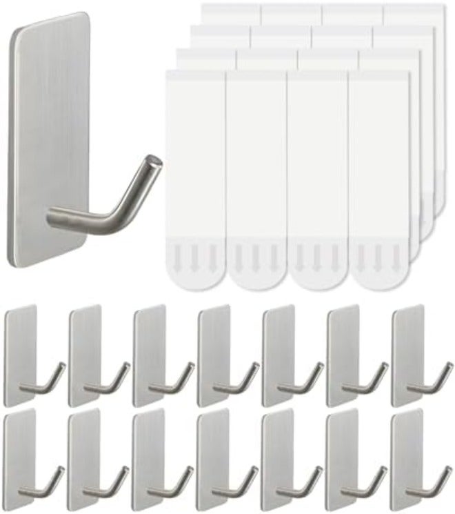 Hoousuper 14 Pcs Towel Hooks with Removable Strips for Hanging, Adhesive Wall Heavy Duty, Outdoor No Damage, Sticky Hook for Bathrooms, Shower, Stockings, Decor, Robe, Small, Black 304 Stainless Steel - Image 1