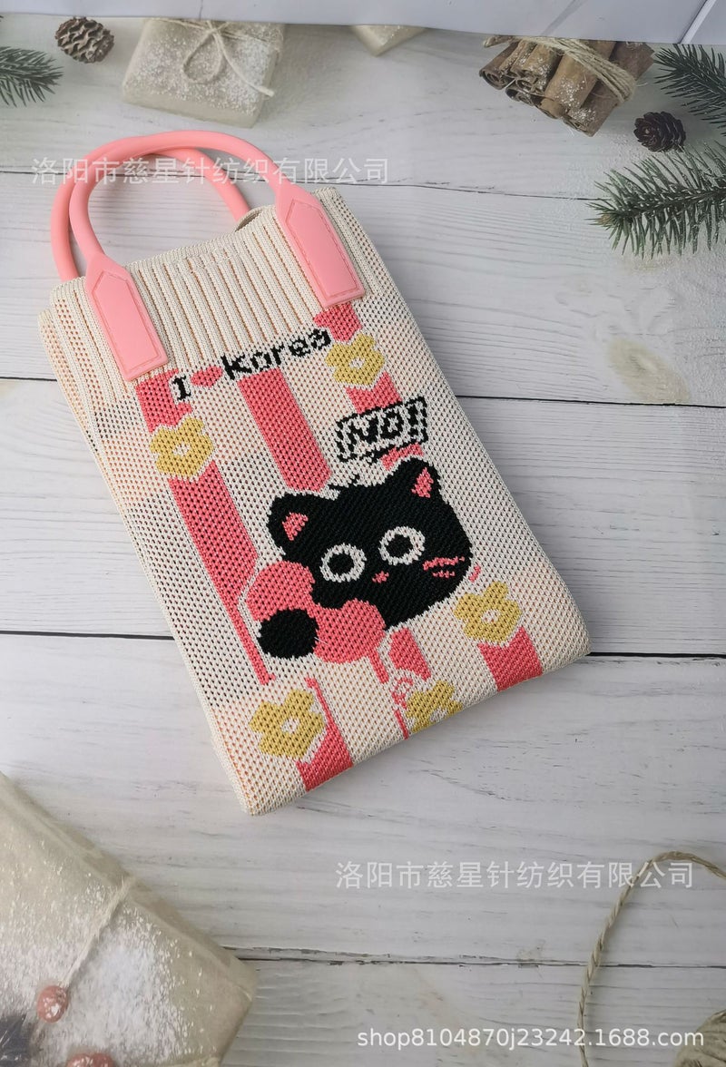 2025 Autumn New Style Girl'S Heart-Shaped Handbag For Carrying Mobile Phones, Knitted Crossbody Bag, Portable Textured Small Handbag - Image 1