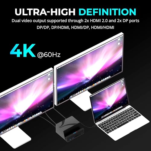 SABRENT USB C Docking Station, Dual 4K@60Hz DisplayLink Dock, 85W Charging, 10Gbps USB-C & USB-A, Gigabit Ethernet, SD/microSD, Audio, Compatible with Windows, Mac, ChromeOS & More (DS-UICA) - Image 3