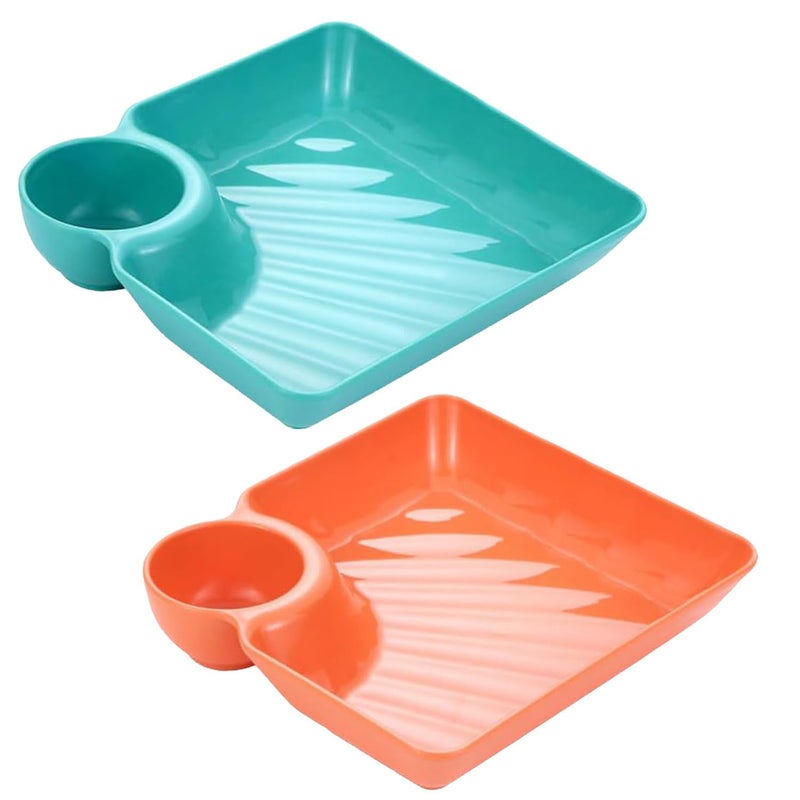 DORMICO 2pcs Plastic Dumpling Plates with Sauce Compartment Square Serving Plates with Sauce Holder Serving Platter Tray for Party (Pack of 2) - Image 1