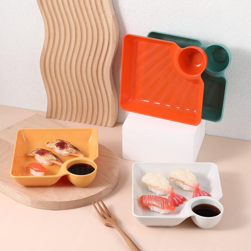 DORMICO 2pcs Plastic Dumpling Plates with Sauce Compartment Square Serving Plates with Sauce Holder Serving Platter Tray for Party (Pack of 2) - Image 5