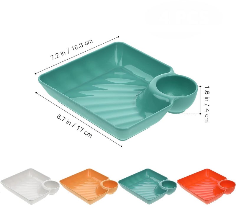 DORMICO 2pcs Plastic Dumpling Plates with Sauce Compartment Square Serving Plates with Sauce Holder Serving Platter Tray for Party (Pack of 2) - Image 3
