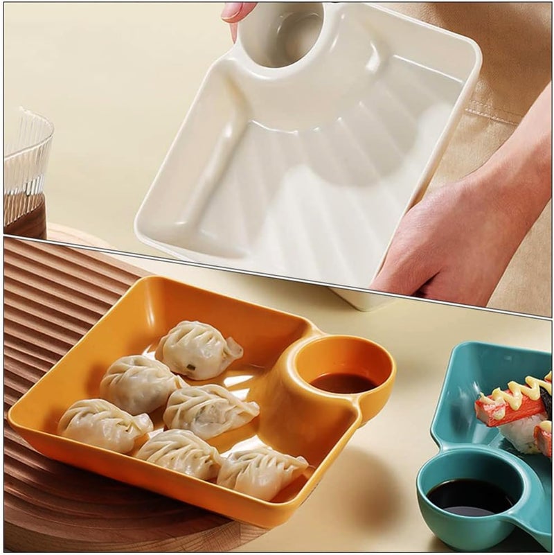 DORMICO 2pcs Plastic Dumpling Plates with Sauce Compartment Square Serving Plates with Sauce Holder Serving Platter Tray for Party (Pack of 2) - Image 4