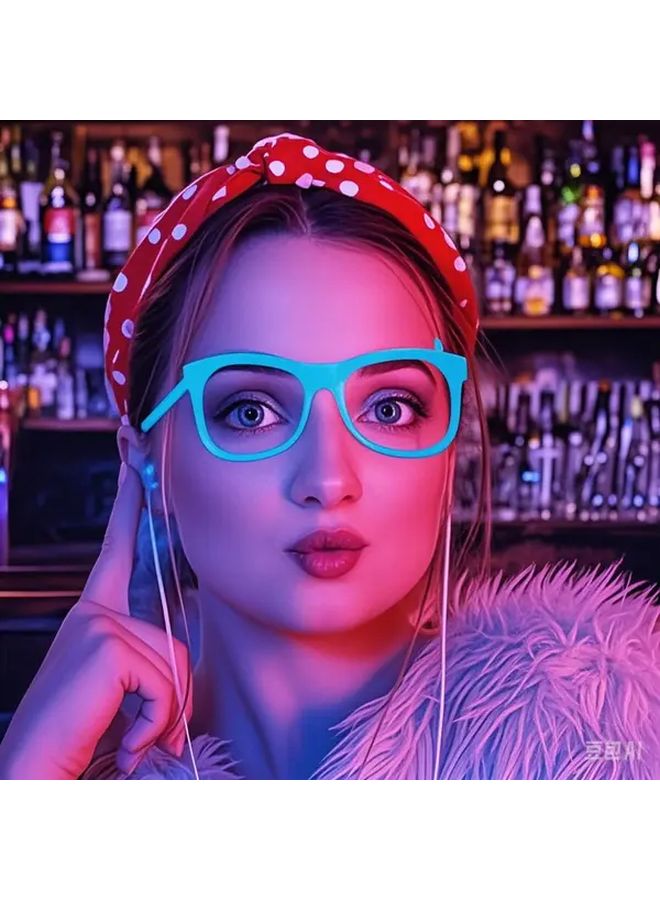 6 قطع نظارات حفلات مضيئة، ألوان متنوعة، على شكل دائري بنمط النيون، تعمل بدون بطاريات، إكسسوارات تصوير بلاستيكية للحانات، صالات الكاريوكي والاحتفالات. - Image 1