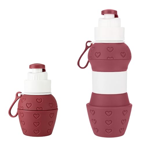 Jukusa Collapsible Silicone Water Bottle 600ml. | Double Leakproof Travel Sports Bottle with Carabiner | Wide Mouth, Anti-Germ Spout Cover, Portable for Hiking Gym Outdoor Daily Use (Red) - Image 1