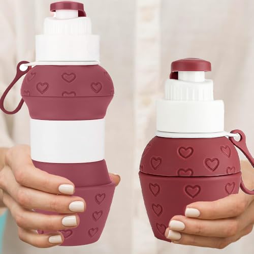 Jukusa Collapsible Silicone Water Bottle 600ml. | Double Leakproof Travel Sports Bottle with Carabiner | Wide Mouth, Anti-Germ Spout Cover, Portable for Hiking Gym Outdoor Daily Use (Red) - Image 2