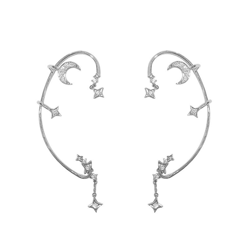 ZuDaling 2PCS Women's Clip-On Earrings Hook Without Pierced (Star Moon Ear Clips) - Image 1
