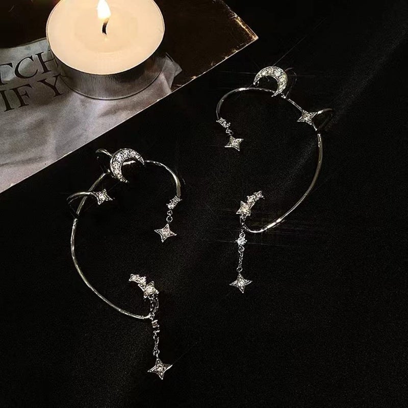 ZuDaling 2PCS Women's Clip-On Earrings Hook Without Pierced (Star Moon Ear Clips) - Image 4
