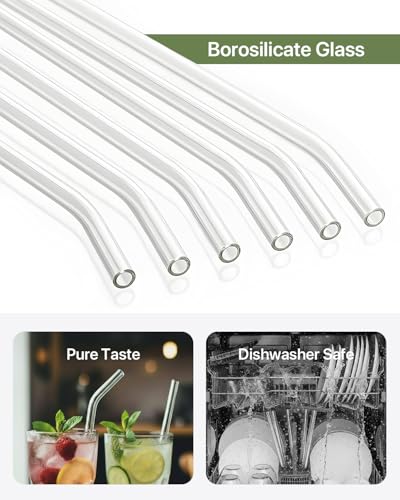 KALLAX 18-Pack Glass Straws, Reusable Clear Glass Drinking Straws Set, 8.5 Inch x 10mm - Includes 8 Straight and 6 Bent with 4 Straw Cleaner Brush, Perfect for Smoothies, Milkshakes, Juice, Tea - Image 5