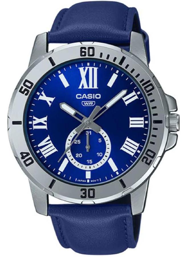 كاسيو ساعة يد رجالية بعقارب وسوار جلد أزرق