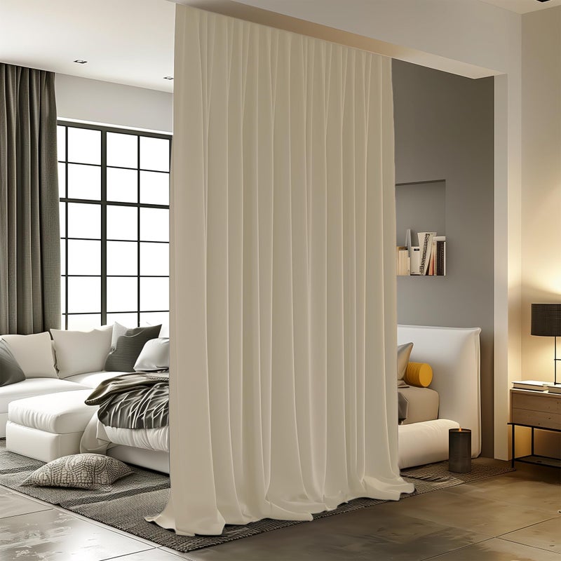 RoomDarkning Room Divider Curtains for Ceiling Track Rod  Blackout Ceiling Track Curtains with Hooks Noise Reduction Privacy Curtain for Wall Ceiling Mount Track  4.3 ft Wide x 8 ft Tall  Cream Beige  1 Panel - Image 1