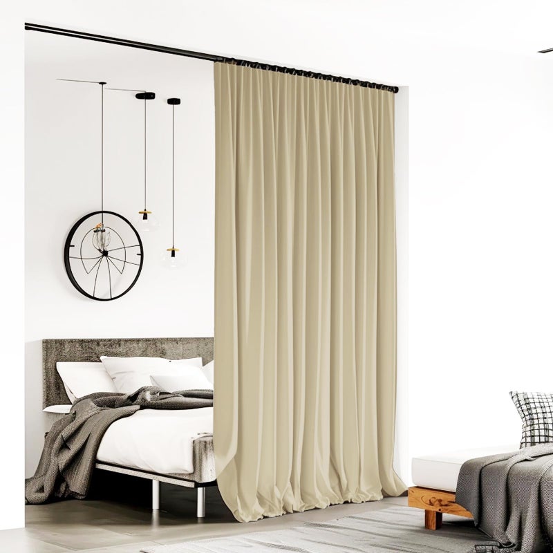 RoomDarkning Room Divider Curtains for Ceiling Track Rod  Blackout Ceiling Track Curtains with Hooks Noise Reduction Privacy Curtain for Wall Ceiling Mount Track  4.3 ft Wide x 8 ft Tall  Cream Beige  1 Panel - Image 2