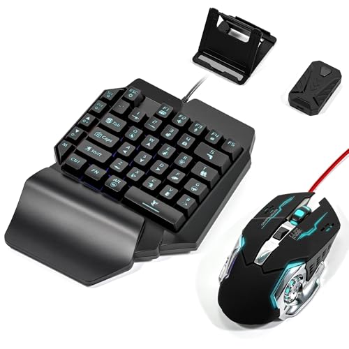 VQP 4 in 1 Mobile Game Combo Pack, One Handed Gaming Keyboard, Mouse, Converter & Adjustable Phone Stand, Half Keyboard for Mobile Phone Gaming, Fast Charging, No Latency - Image 1