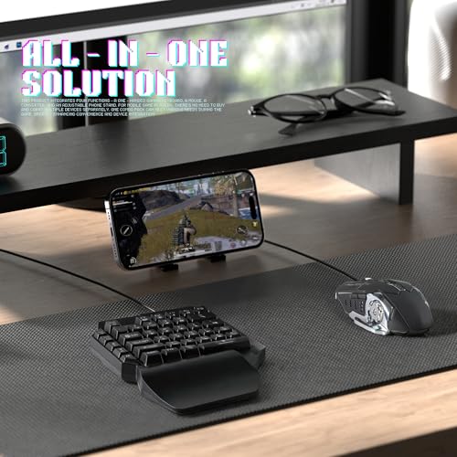 VQP 4 in 1 Mobile Game Combo Pack, One Handed Gaming Keyboard, Mouse, Converter & Adjustable Phone Stand, Half Keyboard for Mobile Phone Gaming, Fast Charging, No Latency - Image 3