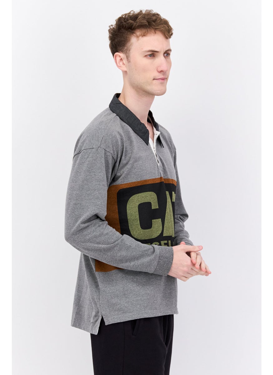 CATERPILLAR Men Sportswear Fit Long Sleeves Rugby Polo Shirt, Grey Combo  - Image 3