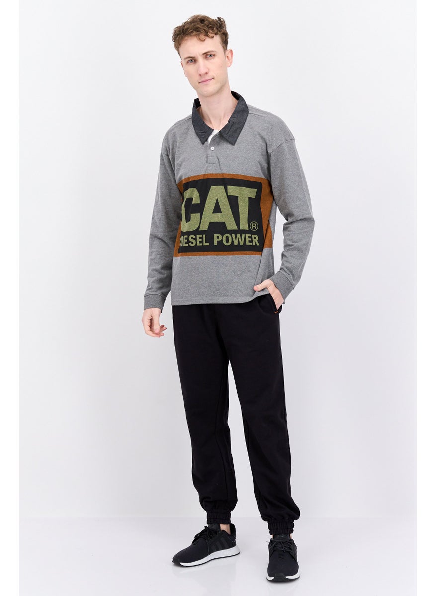 CATERPILLAR Men Sportswear Fit Long Sleeves Rugby Polo Shirt, Grey Combo  - Image 2