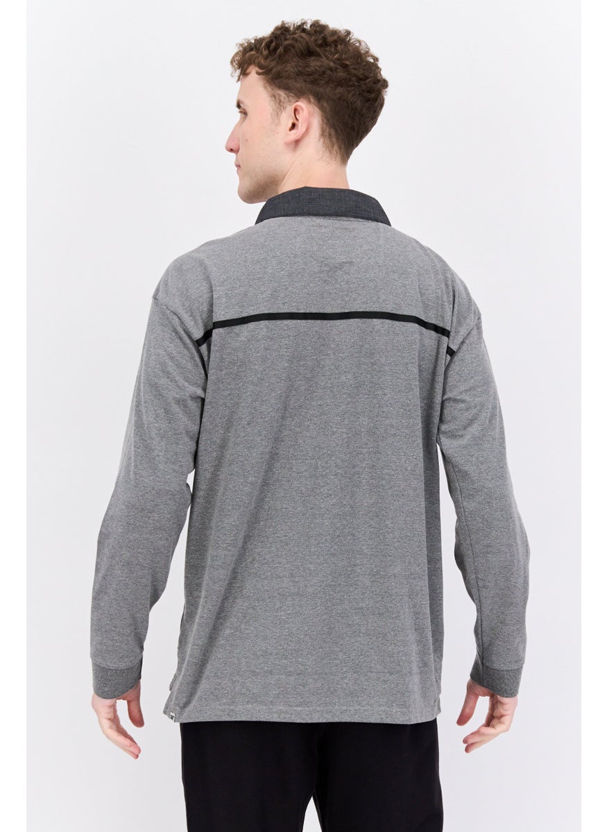 CATERPILLAR Men Sportswear Fit Long Sleeves Rugby Polo Shirt, Grey Combo  - Image 4