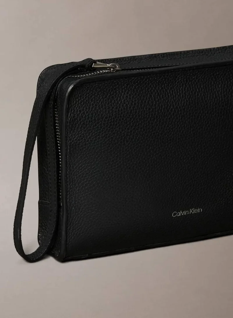 Calvin Klein Black Foil Embossed Logo Pouch for Men | Best Price UAE