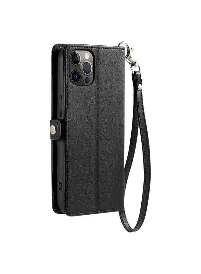 Zaboon Case For iPhone 12 Pro Wallet Multi-card Slot Leather Phone Case with Lanyard - Image 3