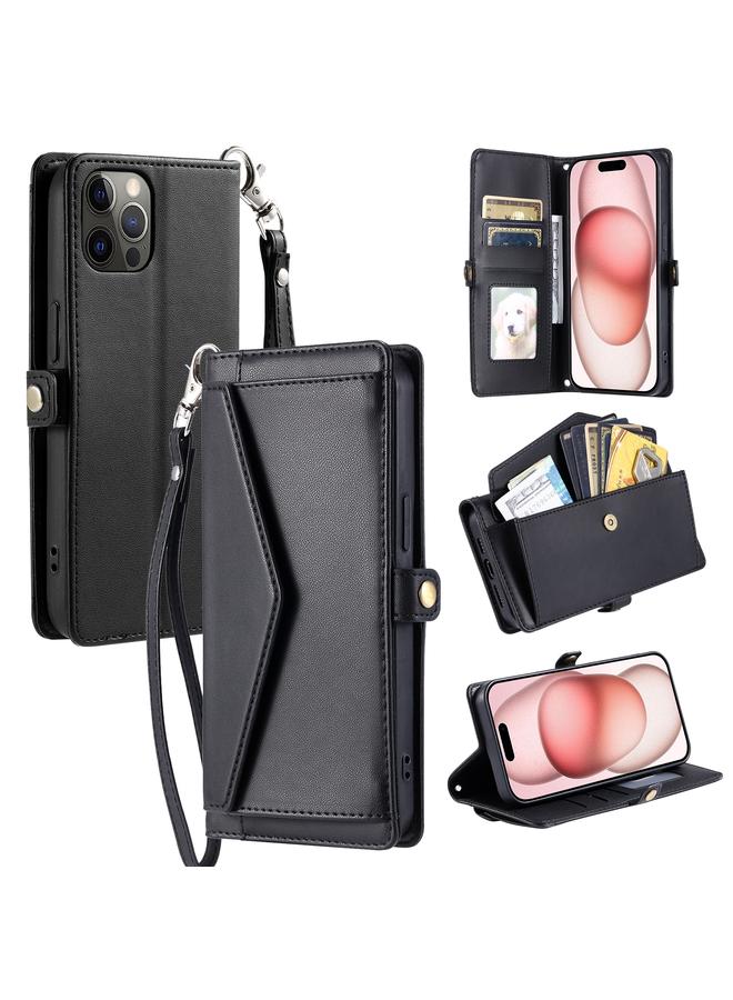 Zaboon Case For iPhone 12 Pro Wallet Multi-card Slot Leather Phone Case with Lanyard - Image 1