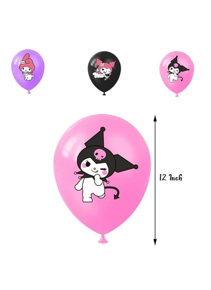 Tamona - Kuromi Birthday Party Decorations, Kids Cute Cartoon Party Supplies Include Cute Anime Kitty Kuromi Happy Birthday Banner, Swirls ,Balloons & Cupcake Toppers for Girls-46 Pcs. - Image 1