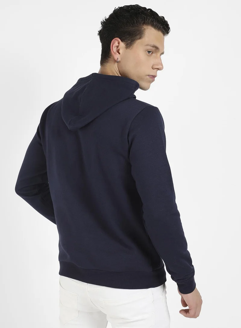 Campus Sutra Men's Navy Blue Quarantine Vibes Hoodie With Kangaroo Hoodie