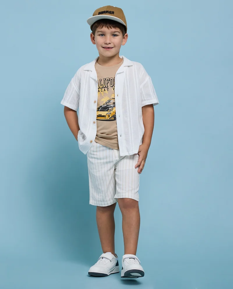 أر أند بي Striped Shorts with Button Closure