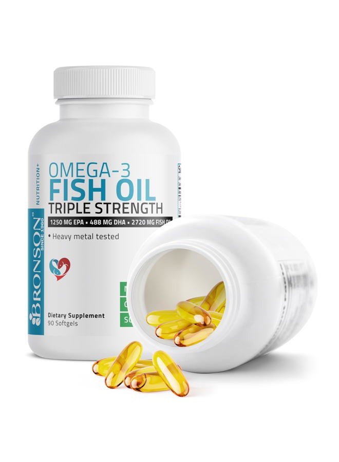Bronson Omega 3 Fish Oil Triple Strength 2720 mg, High EPA 1250 mg DHA 488 mg, Non-GMO Heavy Metal Tested, 90 Softgels - Image 4