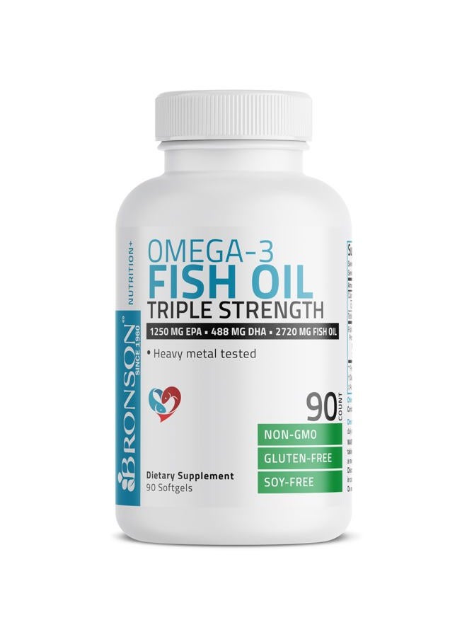 Bronson Omega 3 Fish Oil Triple Strength 2720 mg, High EPA 1250 mg DHA 488 mg, Non-GMO Heavy Metal Tested, 90 Softgels - Image 3