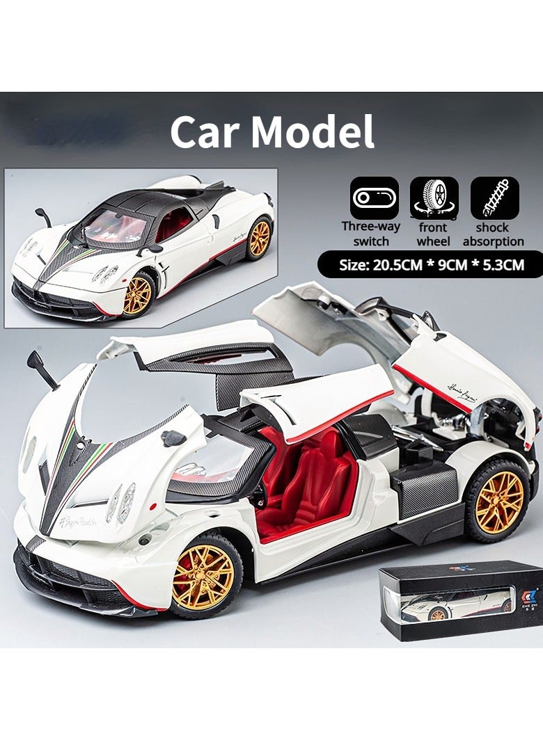 PAGANI DESIGN 1: 24 Pagani Super Sports Diecast Car Model Phantom Toy Car Alloy Collectible Phantom Pull Back Model Car Vehicles with Removeable Roof, Sound Light for Kids Birthday Gift White  - Image 2